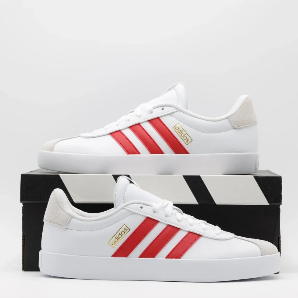 Adidas Men's Cushioned Comfortable Suede VL Court 3.0 Sneakers White/Red Size 9‎
